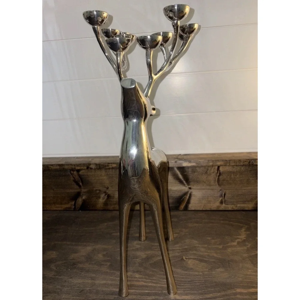 Pottery Barn Silver Plated 10 Point Reindeer Candelabra Candle Holder
